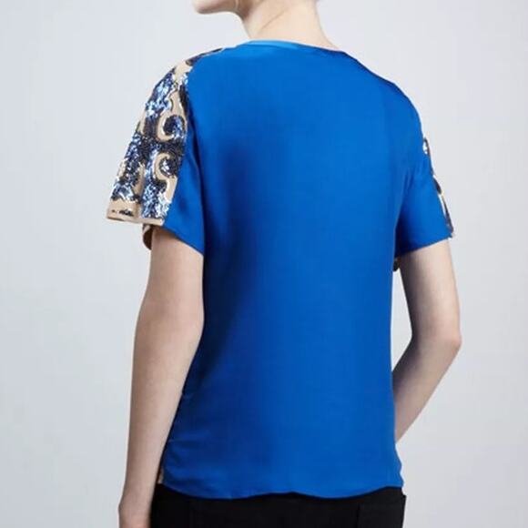 Neiman Marcus Tracy Reese Short Sleeve Sequin Blouse Women Size S Multicolor - Picture 3 of 7